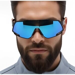 Men Sports Sunglasses Blue Mirror Lens Outdoor Driving Golfing Fishing Shades